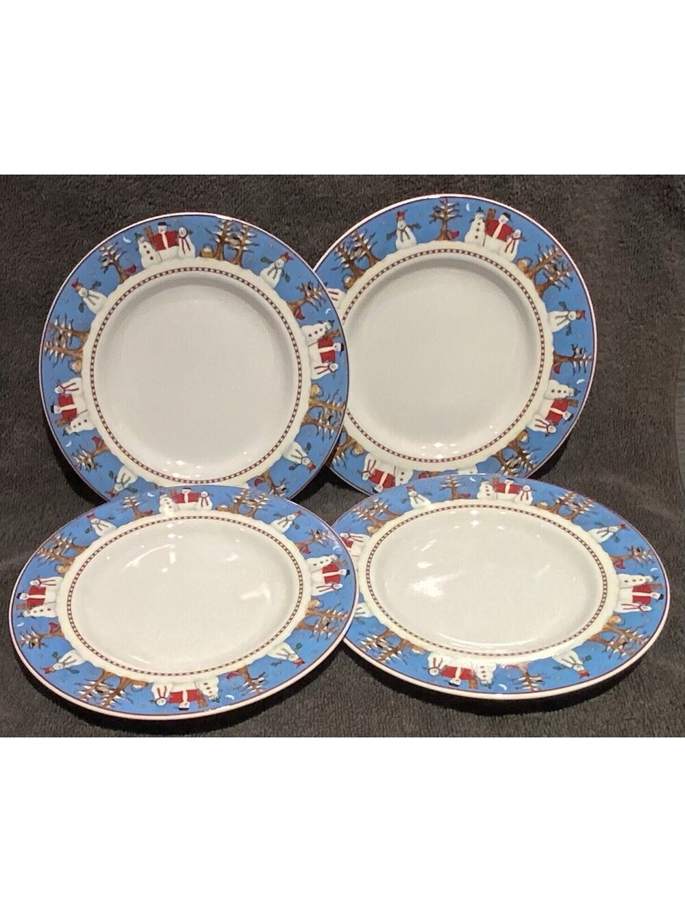 Vintage 1998 Sakura Debbie Mumm Stoneware Snowman 6.25” Saucers Set 4